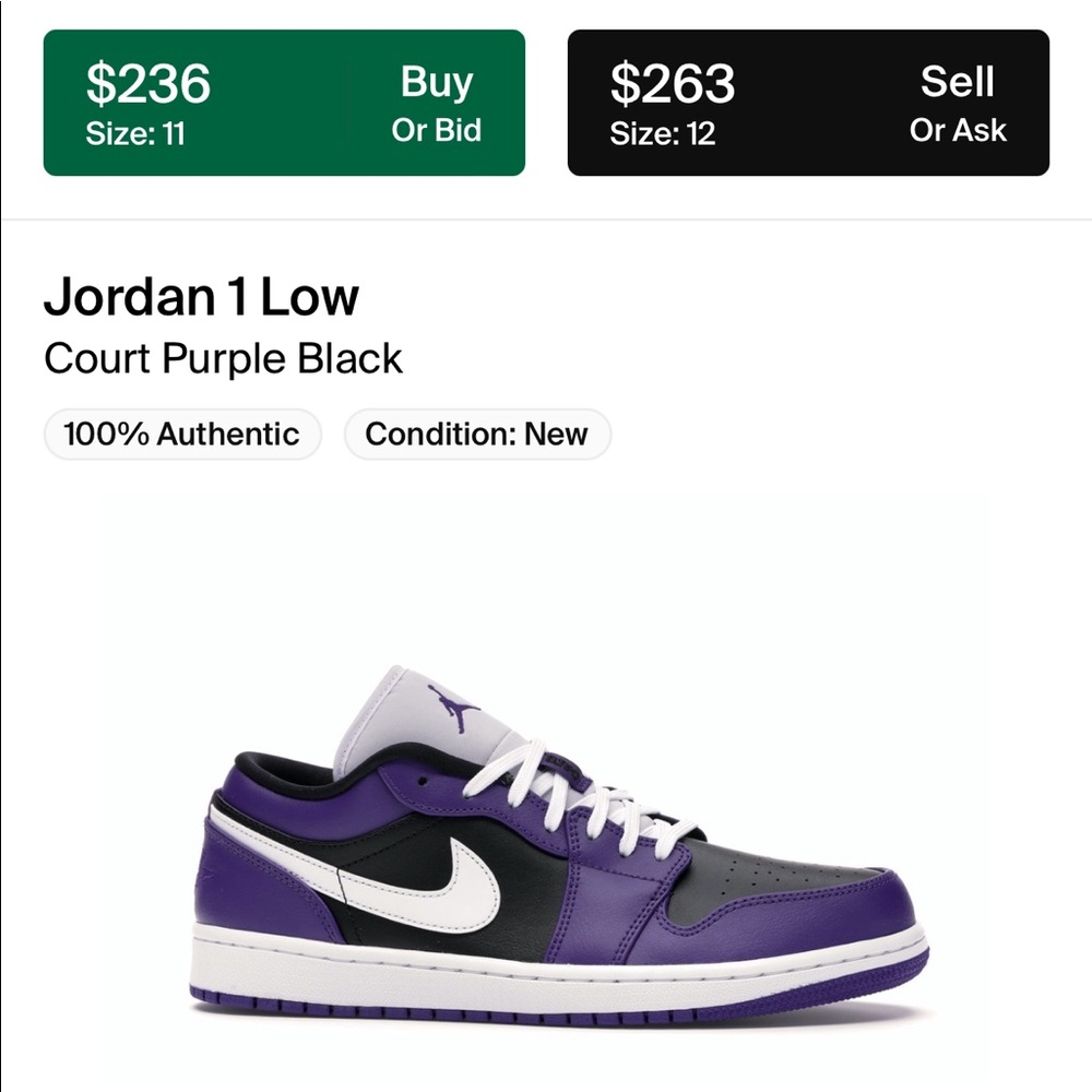 Jordan 1 Low Court Purple